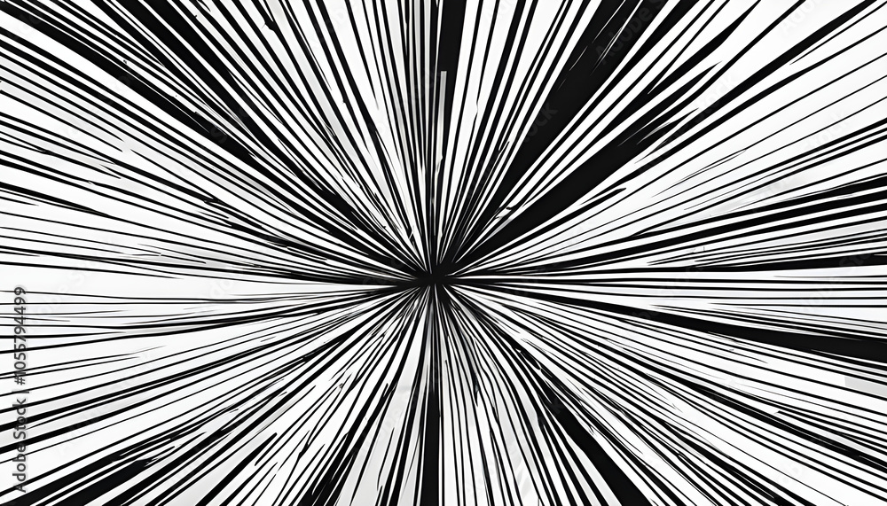 Obraz premium A black and white comic zoom background with detailed zoom lines, giving it a sense of fast-moving black and white comic book style.
