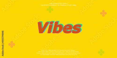 Vibes 3D Text Effect Graphic Style on Yellow Background for Vibrant Retro Design Projects