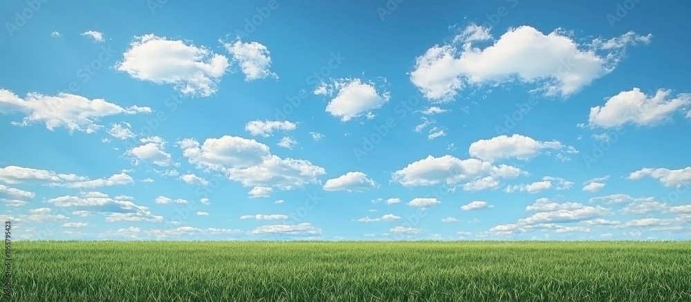 Beautiful View Of A Field Of Green Grass Under A Blue Sky With White Clouds On A Bright Sunny Summer Day Beautiful View Of A Field Of Green Grass Under A Blue Sky With White Clouds On A Bright Sunny Summer Day