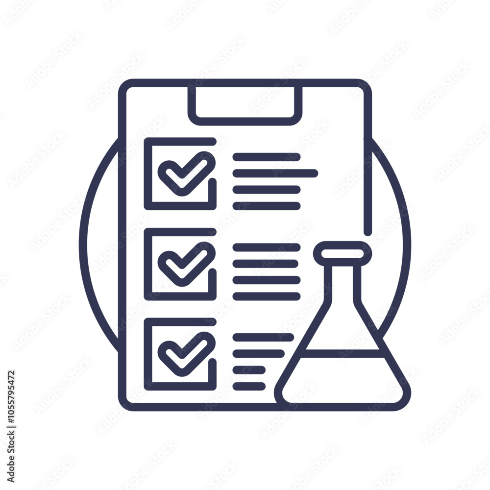 Checklist and flask symbolize chemical safety and compliance.
