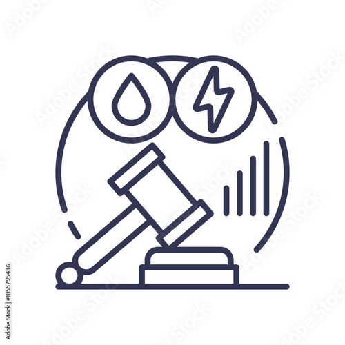 Gavel, water, and energy icons symbolize regulation in utilities.