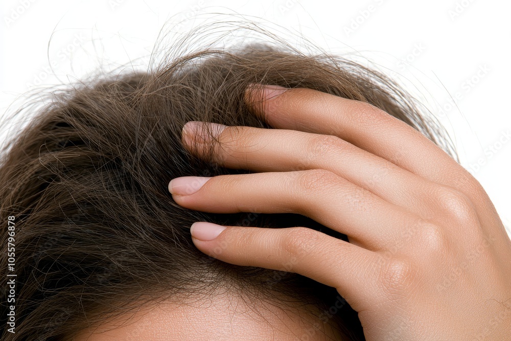 Young Asian women concerned about hair loss, Hiar care concept Young Asian women concerned about hair loss, Hiar care concept