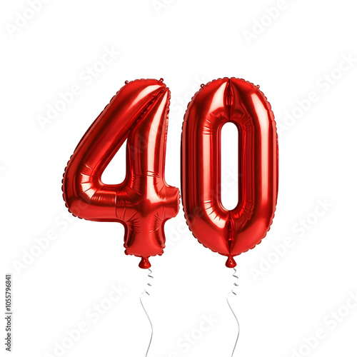 Red number 40 shaped balloon isolated on white background 
