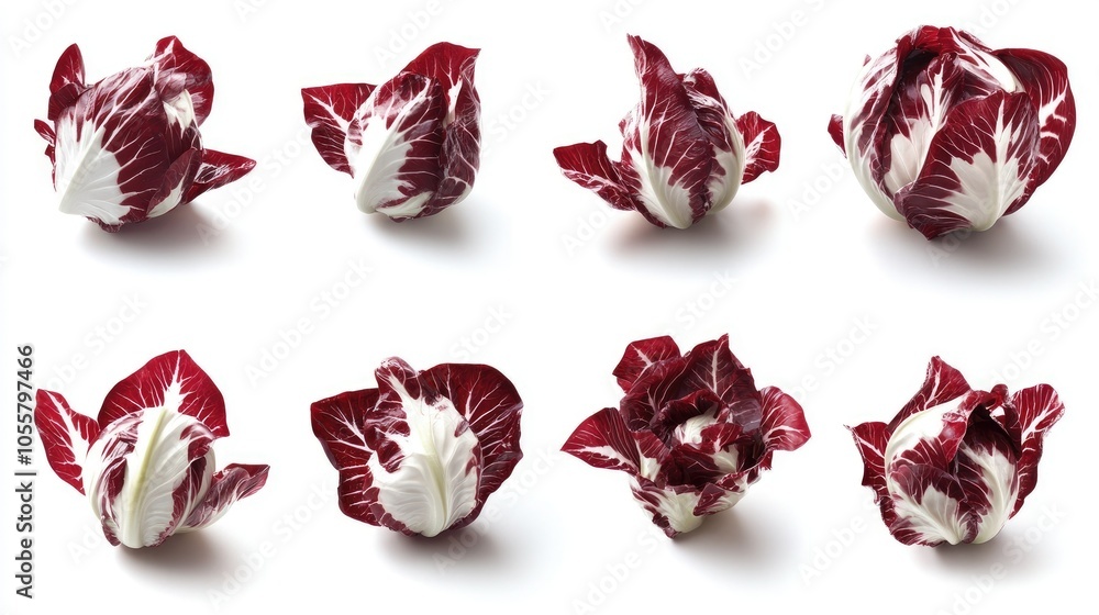 Set of fresh radicchio heads, isolated on white, various perspectives Set of fresh radicchio heads, isolated on white, various perspectives