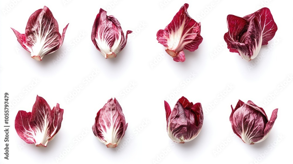 Set of fresh radicchio heads, isolated on white, various perspectives Set of fresh radicchio heads, isolated on white, various perspectives