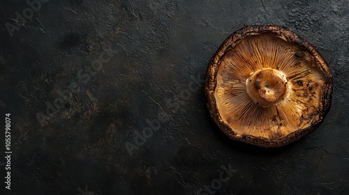 grilled mushroom cap lying on a black background