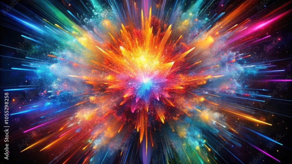 Abstract Cosmic Explosion Burst with Dynamic Colors and Particles for Futuristic Design Projects Abstract Cosmic Explosion Burst with Dynamic Colors and Particles for Futuristic Design Projects
