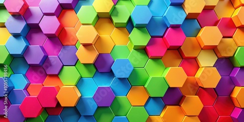 Vibrant hexagonal puzzle pieces in arrangement for colorful abstract concept