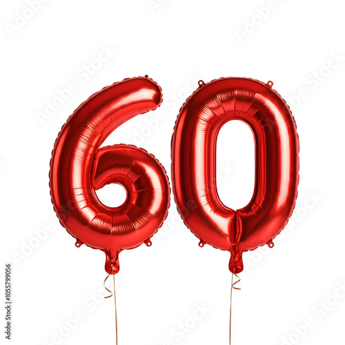 Red number 60 shaped balloon isolated on white background 
