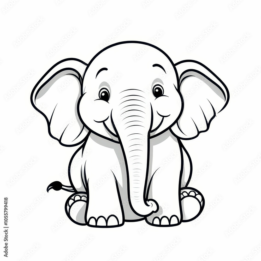 Cute baby elephant, coloring. Black and white illustration. Cute baby elephant, coloring. Black and white illustration.