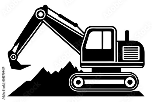 Excavator silhouette vector illustration on white background.