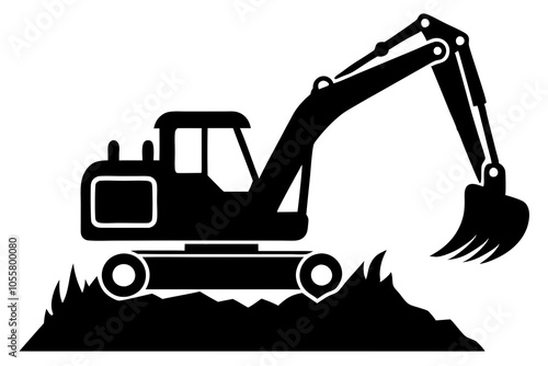 Excavator silhouette vector illustration on white background.