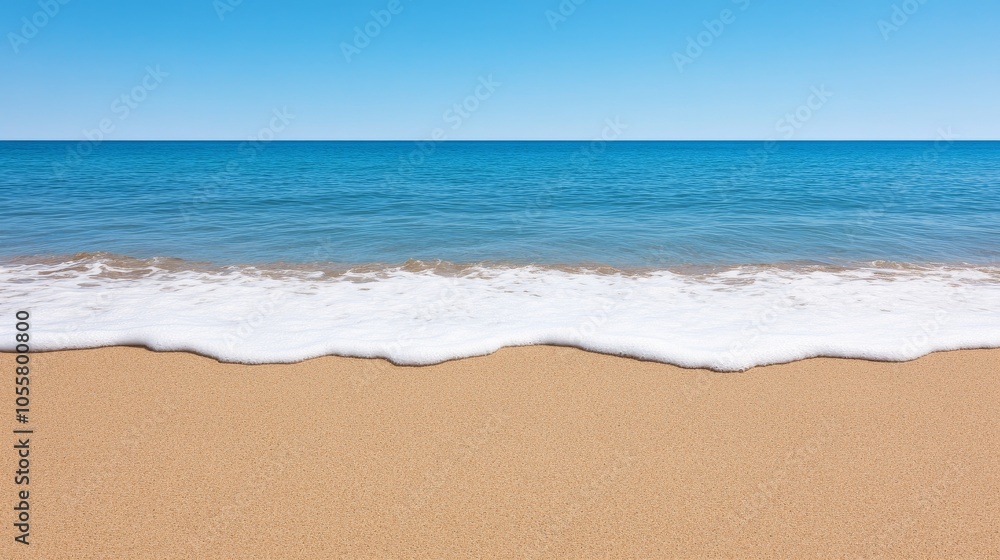 A serene beach scene showcasing gentle waves lapping at soft golden sand under a clear blue sky, perfect for relaxation and tranquility. A serene beach scene showcasing gentle waves lapping at soft golden sand under a clear blue sky, perfect for relaxation and tranquility.