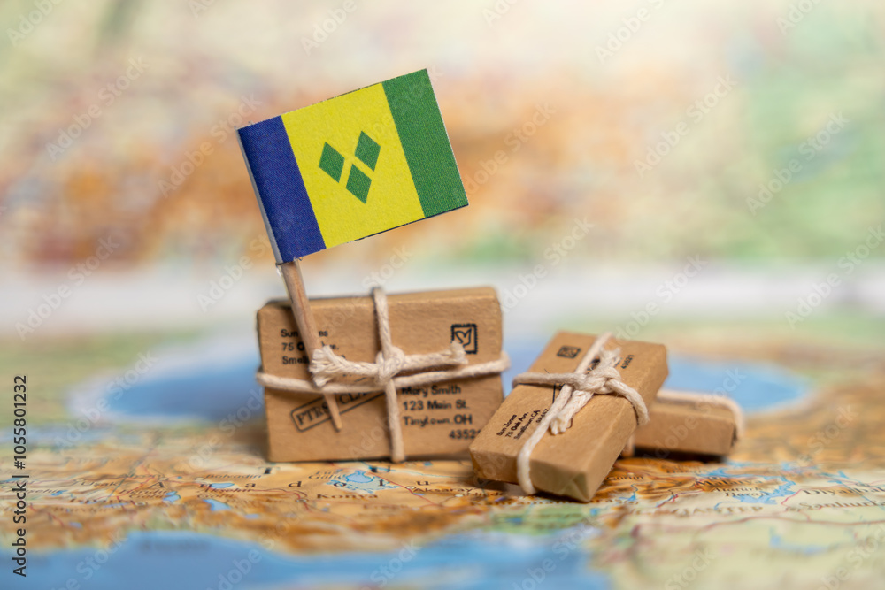 Obraz premium International Shipping and Parcel Delivery to Saint Vincent and the Grenadines: Global Mail Service with National Flag Display