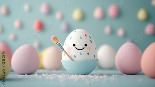 Cute Cartoon Egg with Paintbrush and Colorful Details