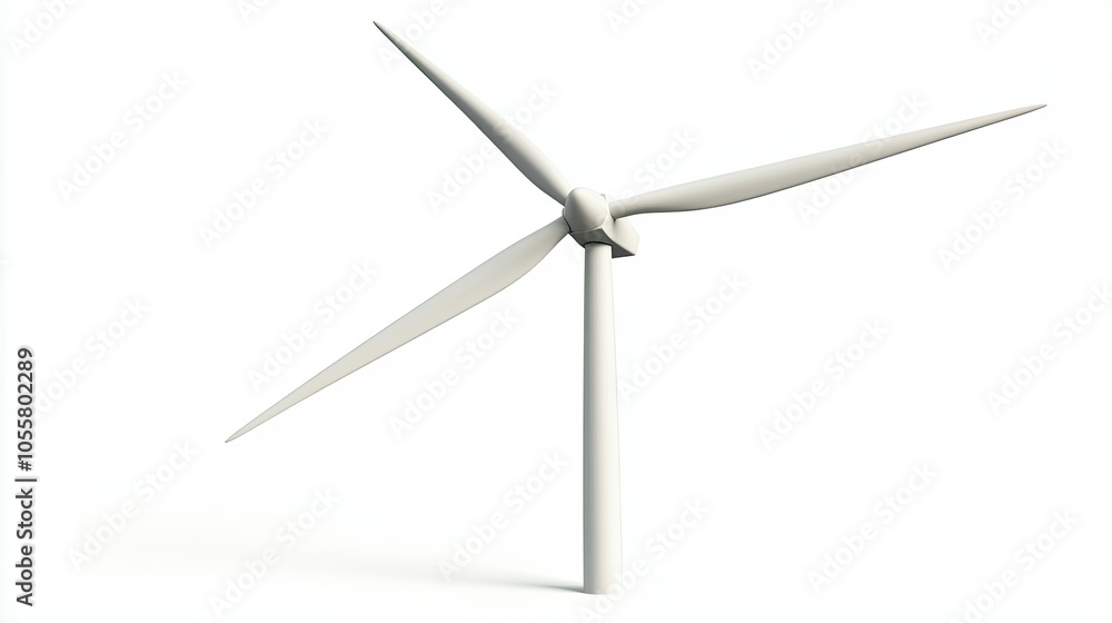 Side view of a modern wind turbine, isolated on a white background. Side view of a modern wind turbine, isolated on a white background.
