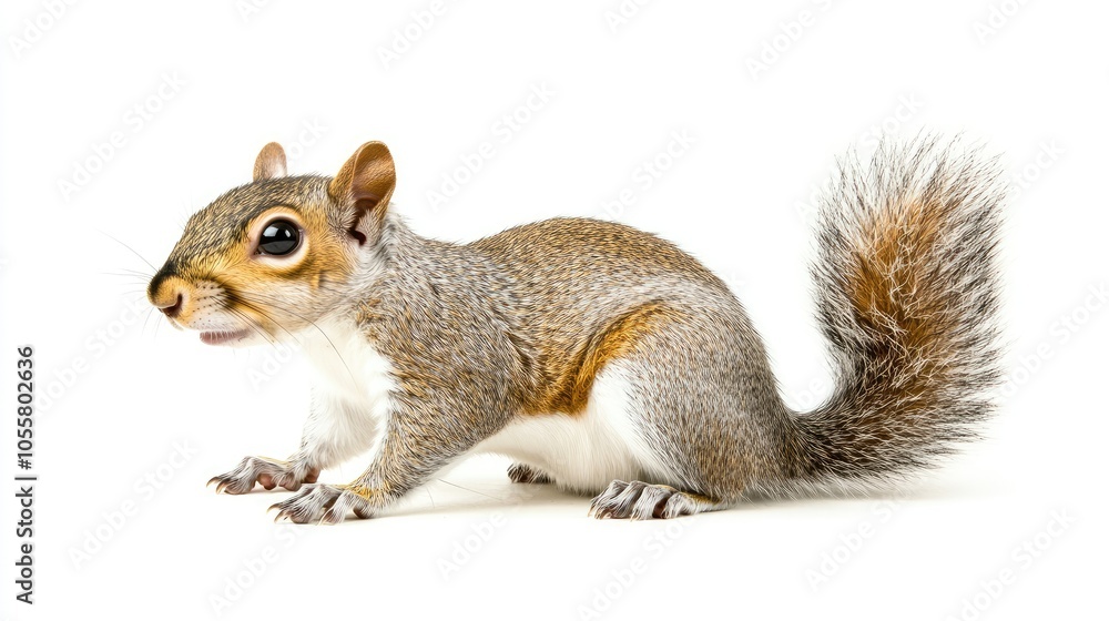 Side view of a squirrel, isolated on a clean white background. Side view of a squirrel, isolated on a clean white background.