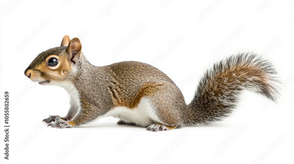 Side view of a squirrel, isolated on a clean white background. Side view of a squirrel, isolated on a clean white background.