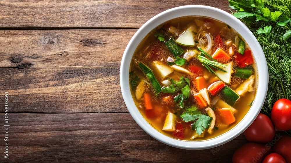 Traditional Sour Soup with Vegetables served in a white bowl on a rustic wooden table showcasing the essence of Filipino cuisine through food photography Traditional Sour Soup with Vegetables served in a white bowl on a rustic wooden table showcasing the essence of Filipino cuisine through food photography