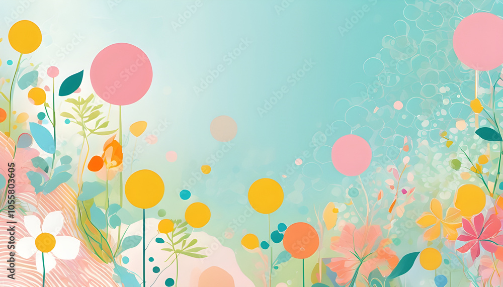 A wide frame background in bright spring tones, using pink, blue and green to create a fun atmosphere. A wide frame background in bright spring tones, using pink, blue and green to create a fun atmosphere.