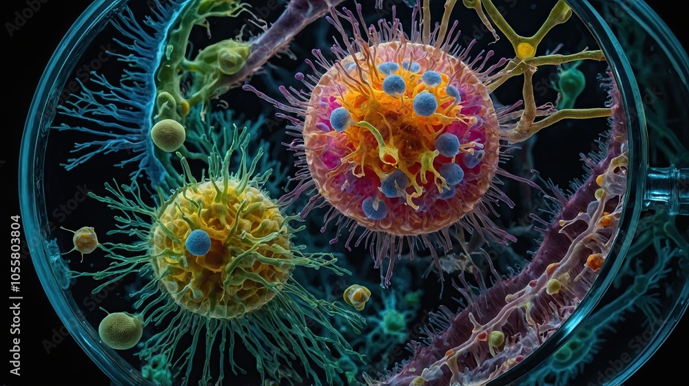 Naklejka premium Abstract Microbial Structures in a Petri Dish