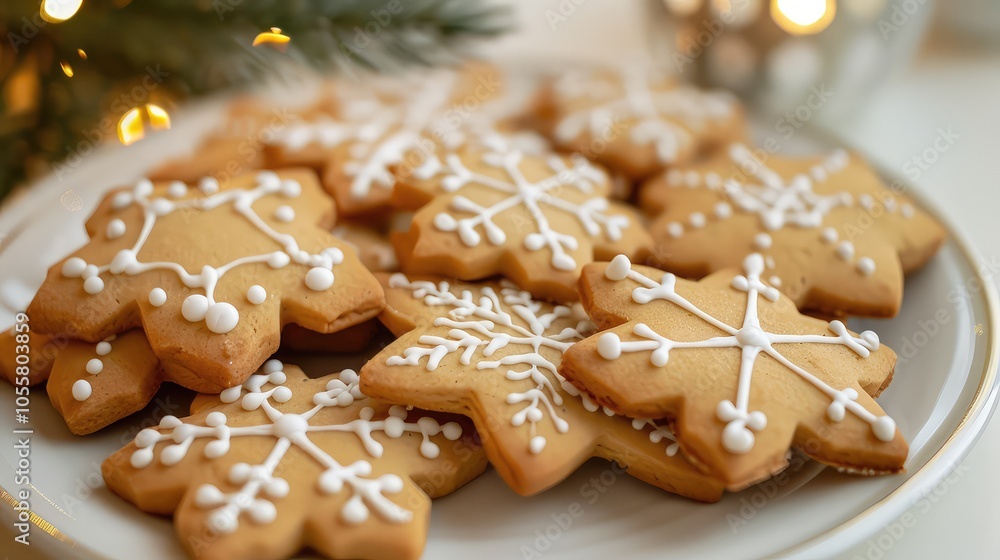 A close-up of Advent-themed cookies with space for text on the plate. A close-up of Advent-themed cookies with space for text on the plate.