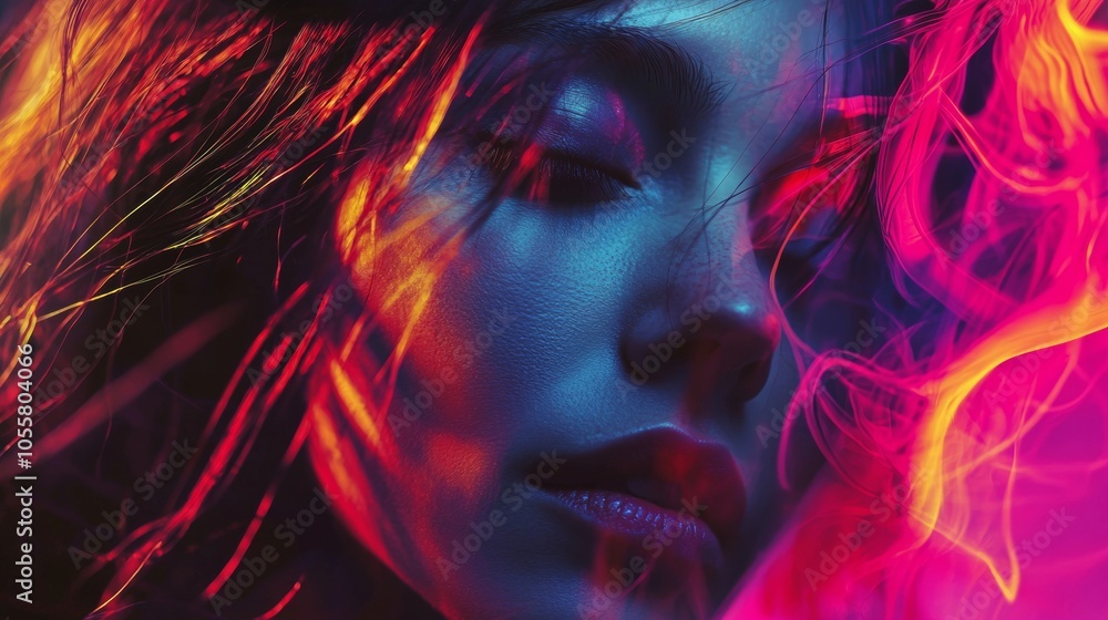 Abstract portrait of woman with vibrant lighting effects Abstract portrait of woman with vibrant lighting effects