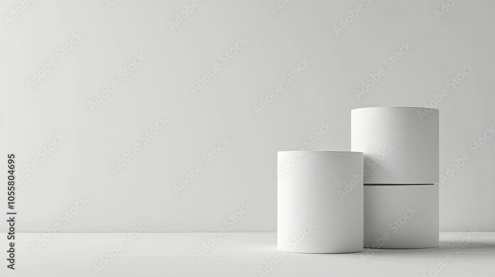 Side view of three toilet paper rolls, isolated on white, stacked and clean Side view of three toilet paper rolls, isolated on white, stacked and clean