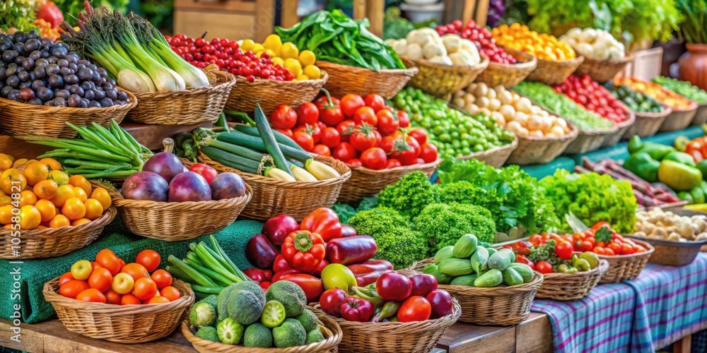 Fresh Organic Produce Displayed at Local Farmers Market Stall with Colorful Variety of Fruits and Vegetables for Sale Fresh Organic Produce Displayed at Local Farmers Market Stall with Colorful Variety of Fruits and Vegetables for Sale