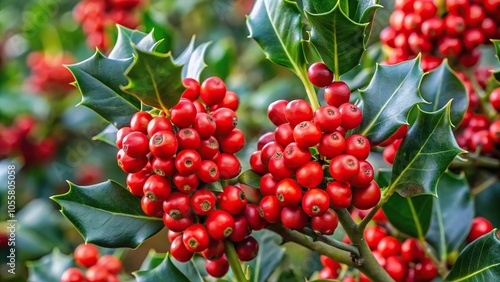 Large holly bush with many red berries