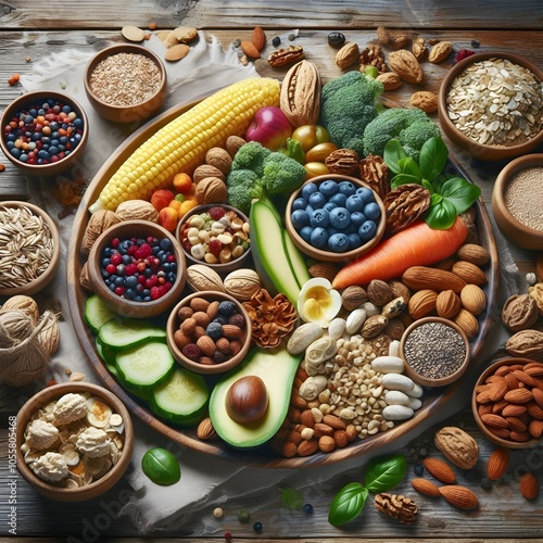 fiber-rich food plate fruits vegetables grains digestion healthy nutritious meal natural