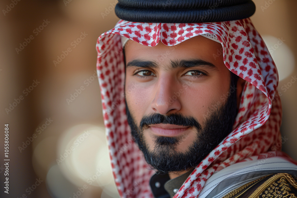Portrait of a young Saudi man in traditional attire. Generative AI image Portrait of a young Saudi man in traditional attire. Generative AI image