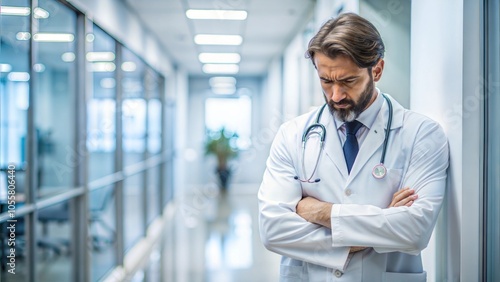 Sad Doctor Standing In Clinic