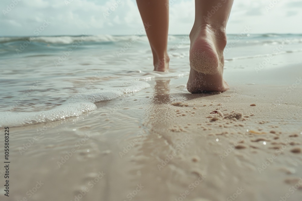 Sun-kissed feet wander along a tranquil beach, leaving gentle imprints on the soft sand as waves whisper at the shore. Sun-kissed feet wander along a tranquil beach, leaving gentle imprints on the soft sand as waves whisper at the shore.