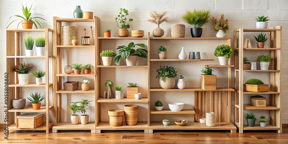 Wooden shelving decor items for home interior design and room organization Wooden shelving decor items for home interior design and room organization