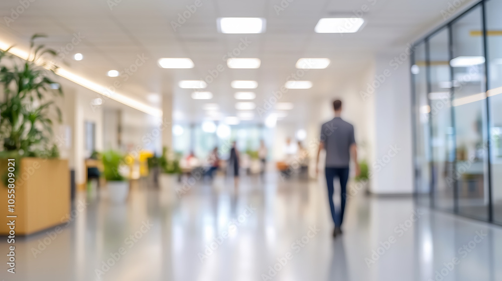 Man walking in a clear modern office open space, working people, workplace teamwork blur background Man walking in a clear modern office open space, working people, workplace teamwork blur background