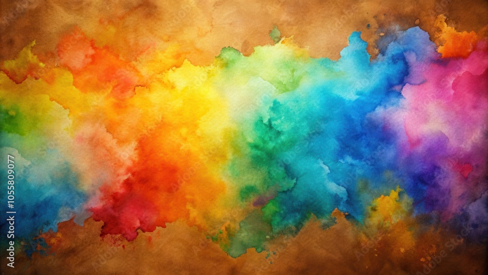 Fototapeta premium Vibrant Watercolor on Brown Background with Bright Colors