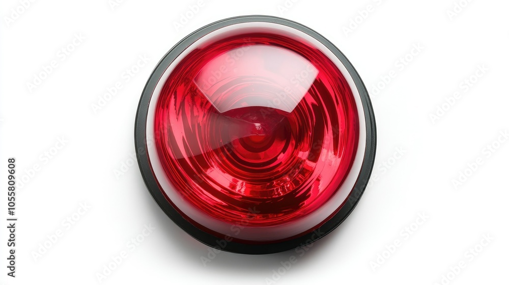 Single red siren light, isolated, white background, top view, with shiny glass and detailed base structure Single red siren light, isolated, white background, top view, with shiny glass and detailed base structure
