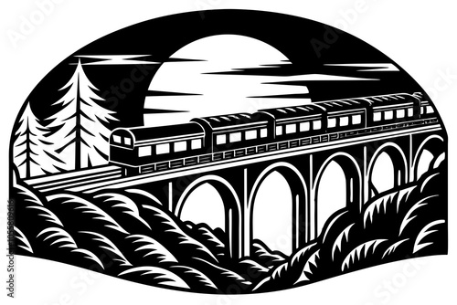 Train on Bridge Silhouette Vector
