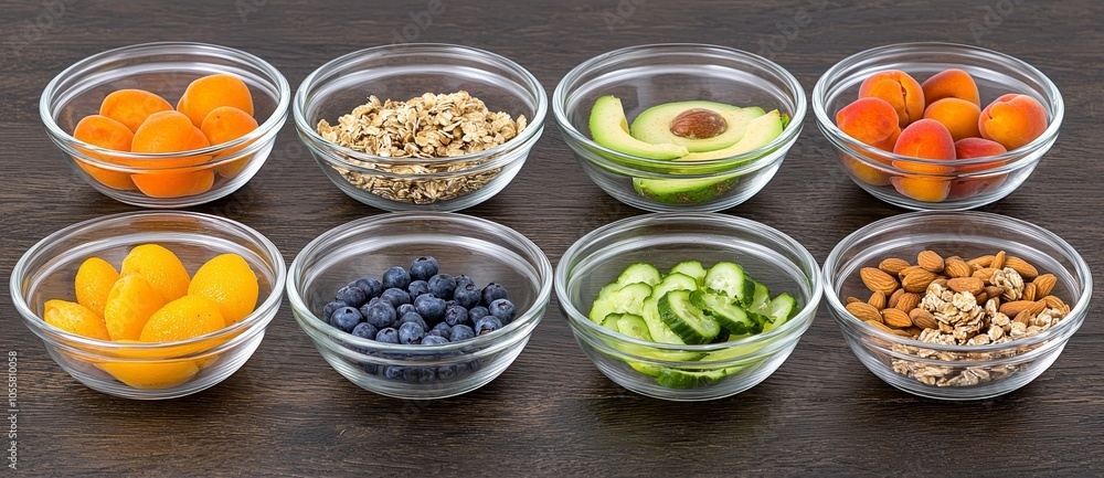 Healthy food with high protein content, including grains, vegetables, dried fruit, almond yogurt, supplement powders, nuts, seeds, and fibre. Healthy food with high protein content, including grains, vegetables, dried fruit, almond yogurt, supplement powders, nuts, seeds, and fibre.