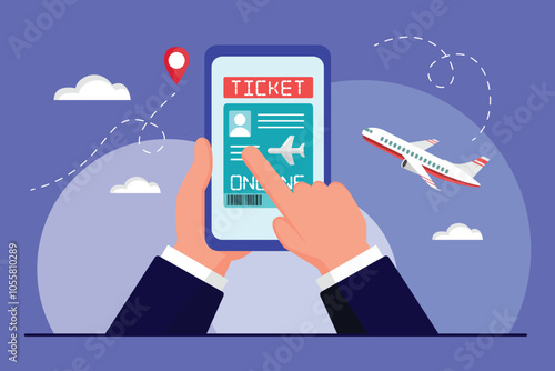 Tickets online concept. Colored flat vector illustration isolated.