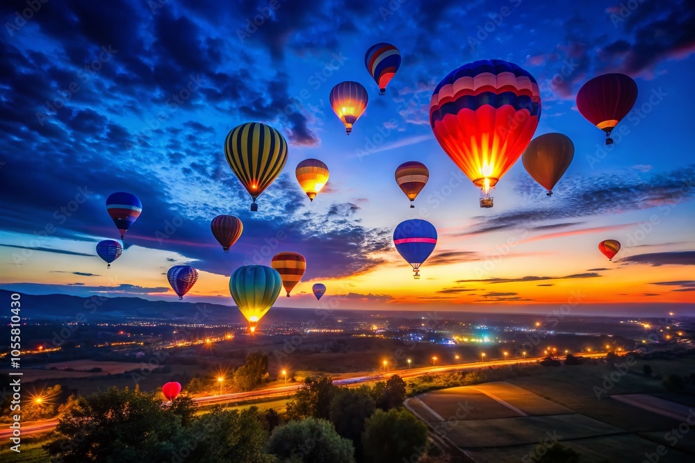 Naklejka premium Enchanting Navy Blue Balloons in a Long Exposure Dreamscape for Stunning Visuals