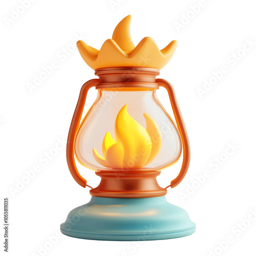 Retro Lantern with Flames on Transparent Background photo