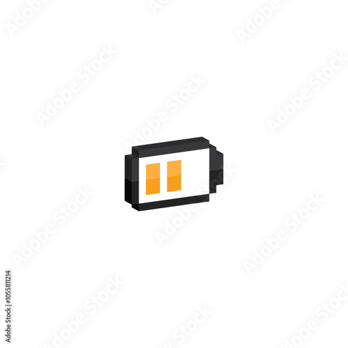 isometric battery charge icon 8 bit, pixel art energy battery icon for game logo.