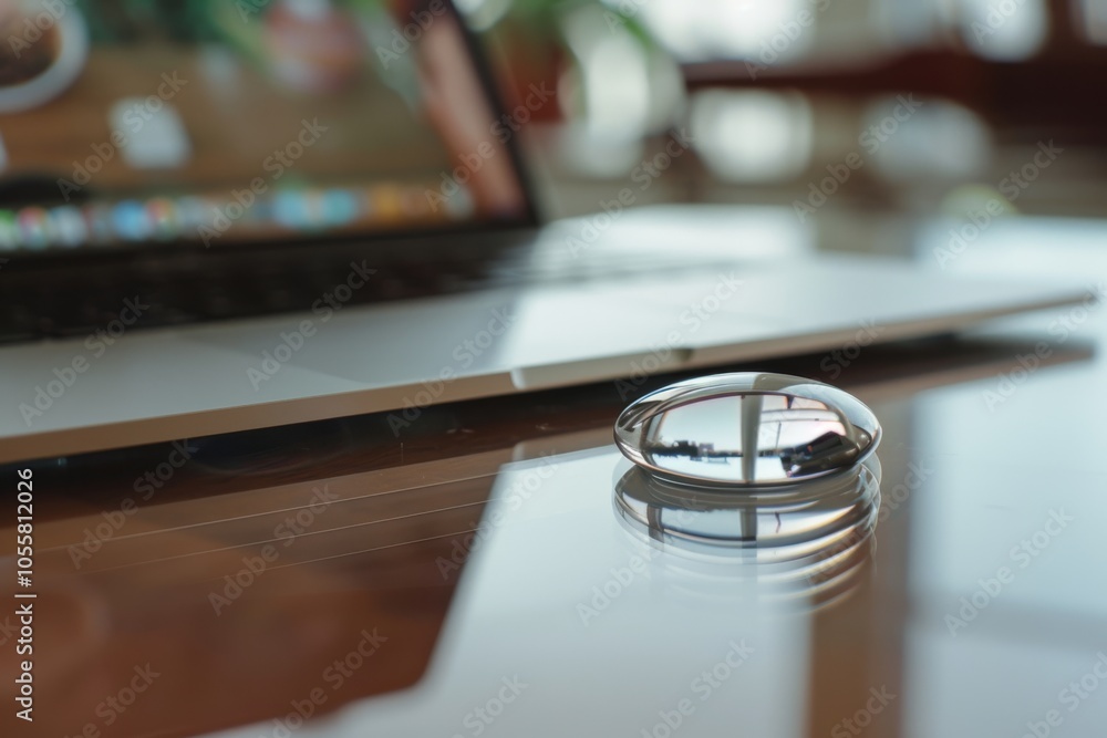A metal rectangular object sits on a polished surface, reflecting soft daylight and creating a modern, reflective scene indoors. A metal rectangular object sits on a polished surface, reflecting soft daylight and creating a modern, reflective scene indoors.