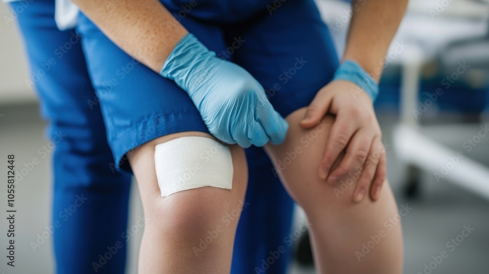 Nurse Applying Bandage in Clinical Setting Nurse Applying Bandage in Clinical Setting