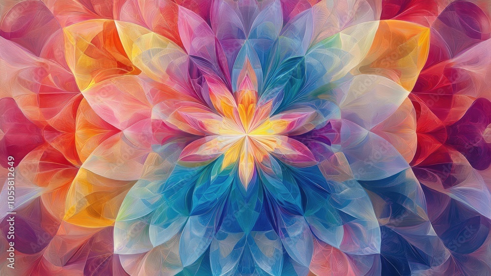 Fototapeta premium Vibrant kaleidoscope art with soothing pastel colors, rich in variety. Perfect abstract background for a calming, mind-relaxing visual experience.