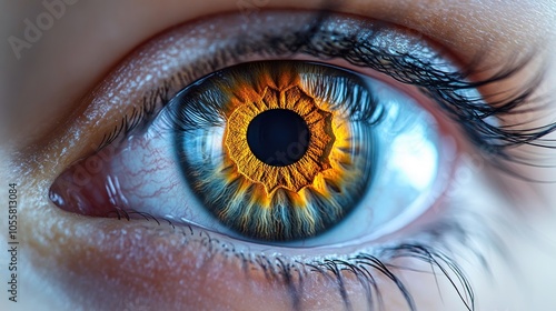 Close-up of a vibrant, detailed human eye with striking colors.