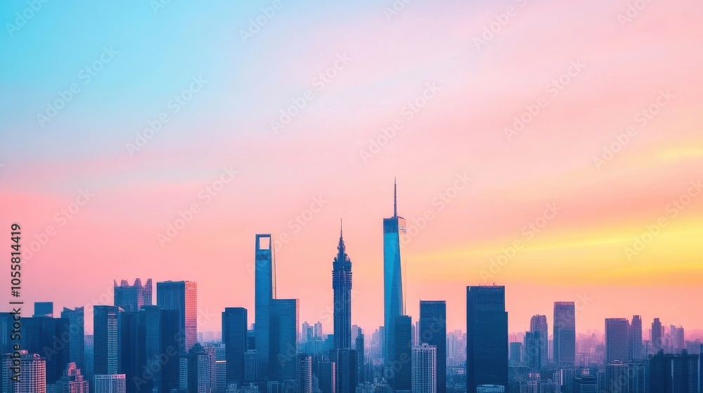 Obraz premium Stunning Cityscape with Rainbow Over Skyline