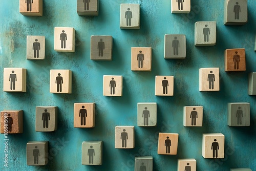 Human Icon Grid Blue Background Representing Workforce Unity